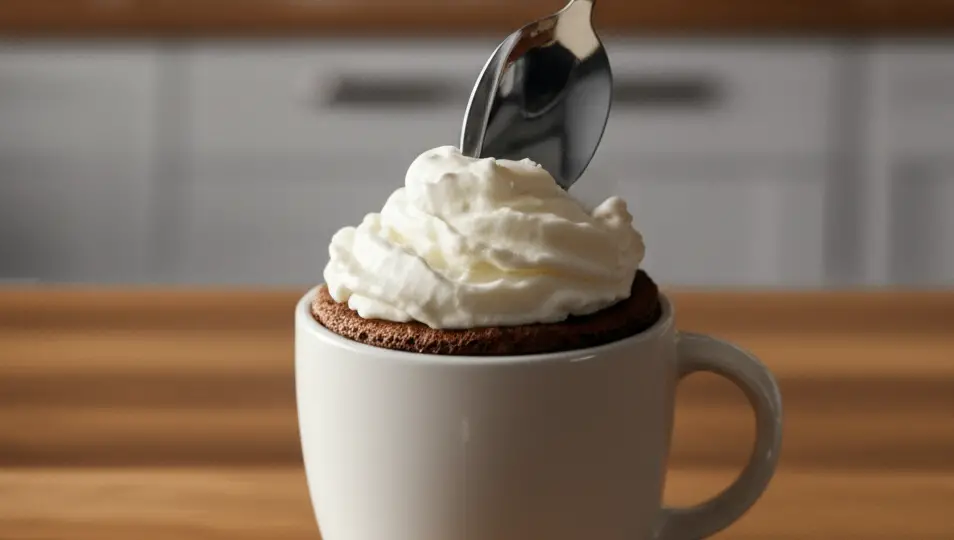 Pastelito de chocolate en taza, listo en un minuto